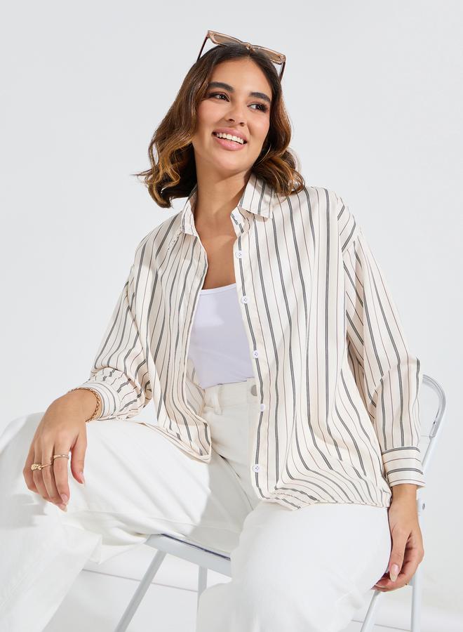 تايك تو بلوزة فضفاضة مخططة بازرار غلق - Image 3