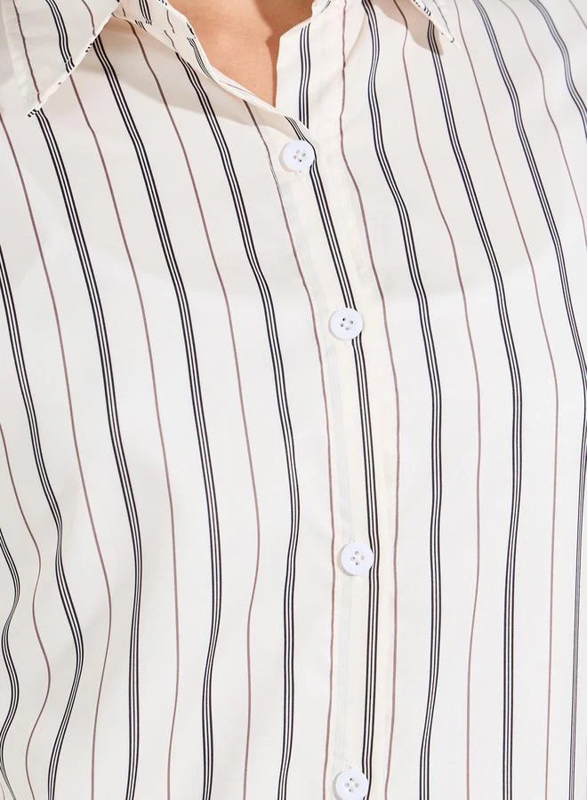 تايك تو بلوزة فضفاضة مخططة بازرار غلق