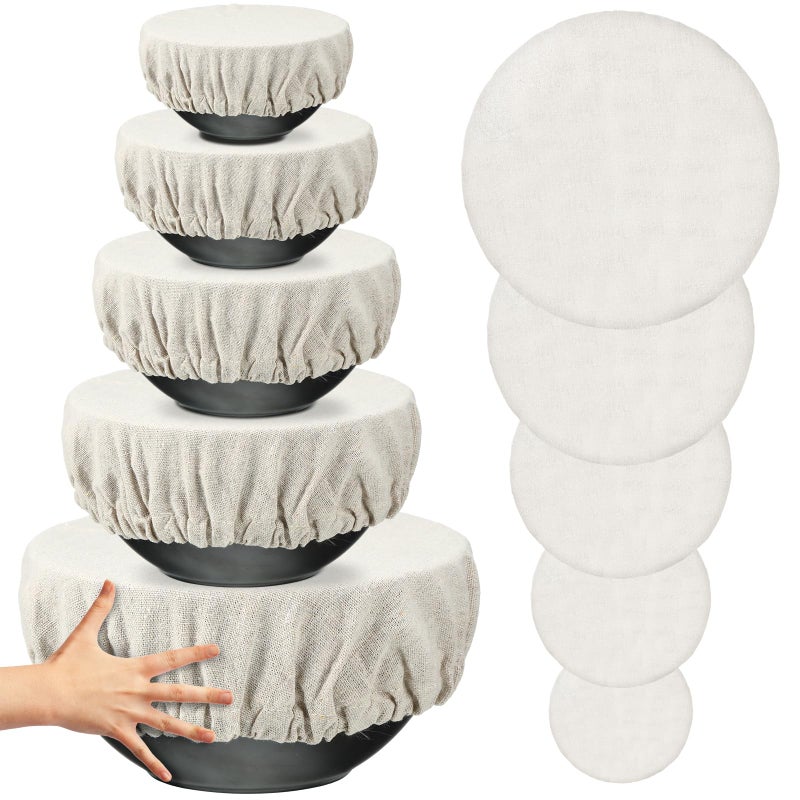 Sunnychicc 5 قطع أغطية أوعية قابلة لإعادة الاستخدام 5 أحجام أغطية أوعية قماشية كبيرة مرنة لتخزين الطعام أغطية قابلة لإعادة الاستخدام للخبز والفواكه والسلطات وبقايا الخبز بيضاء بدون نمط