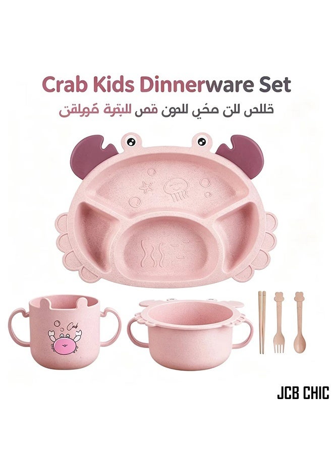 JCB CHIC طقم أدوات طعام للأطفال، طقم أدوات مائدة للأطفال على شكل سرطان البحر، أدوات مائدة خفيفة الوزن مخصصة لطريقة «الفطام بقيادة الطفل» (BLW) للرضع والأطفال الصغار، طقم أطباق عشاء للأطفال الصغار، طقم أدوات طعام للأطفال الرضع يشمل طبقًا مقسمًا مصنوعًا من قش القمح، ووعاءً للأطفال، وكوبًا بمقبضين، وأدوات طعام تشمل ملعقة وشوكة وعيدان تناول الطعام - Image 1