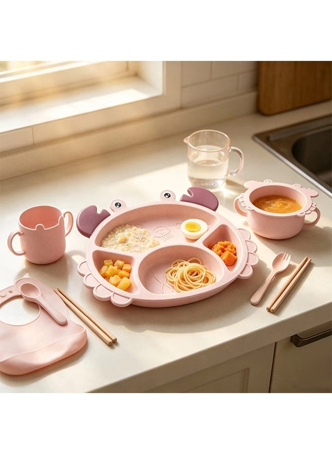 JCB CHIC طقم أدوات طعام للأطفال، طقم أدوات مائدة للأطفال على شكل سرطان البحر، أدوات مائدة خفيفة الوزن مخصصة لطريقة «الفطام بقيادة الطفل» (BLW) للرضع والأطفال الصغار، طقم أطباق عشاء للأطفال الصغار، طقم أدوات طعام للأطفال الرضع يشمل طبقًا مقسمًا مصنوعًا من قش القمح، ووعاءً للأطفال، وكوبًا بمقبضين، وأدوات طعام تشمل ملعقة وشوكة وعيدان تناول الطعام - Image 2
