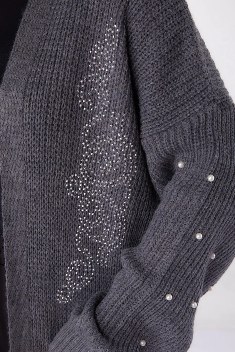 Tofisa Plain Medium Women's Smoke Pearl Knitted Cardigan - 26453