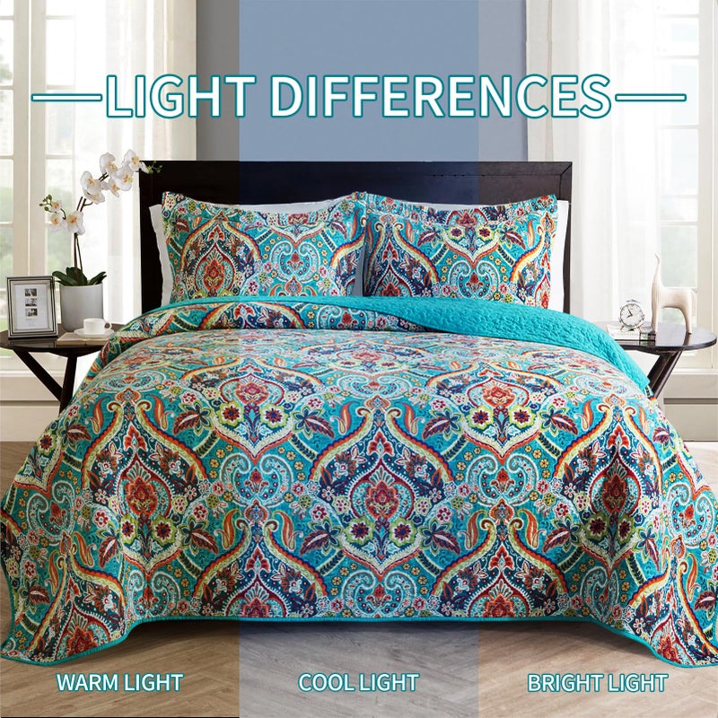 BEDIFANY Cotton Queen Quilt Set - Lightweight Queen Size Quilts Bedding Set for a Comfortable Sleep - Reversible Bedspread Coverlet (90 * 98 in) with Boho Pattern, 3 Pieces - Image 5