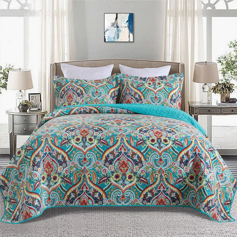BEDIFANY Cotton Queen Quilt Set - Lightweight Queen Size Quilts Bedding Set for a Comfortable Sleep - Reversible Bedspread Coverlet (90 * 98 in) with Boho Pattern, 3 Pieces - Image 1