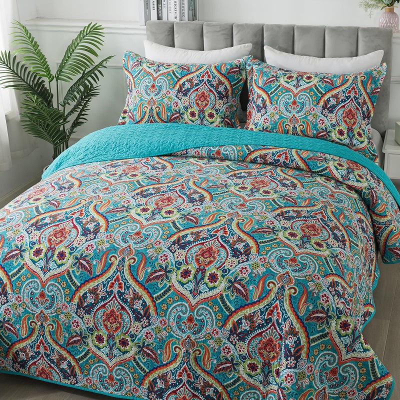 BEDIFANY Cotton Queen Quilt Set - Lightweight Queen Size Quilts Bedding Set for a Comfortable Sleep - Reversible Bedspread Coverlet (90 * 98 in) with Boho Pattern, 3 Pieces - Image 2