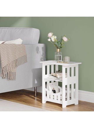 3 Tier Bedside Table, End Table with Storage Shelf Basket, Side Table Small Spaces, Slim Coffee Tables, White Nightstand, Sofa Table for Living Room, Bedroom, Bathroom, Balcony - view 5