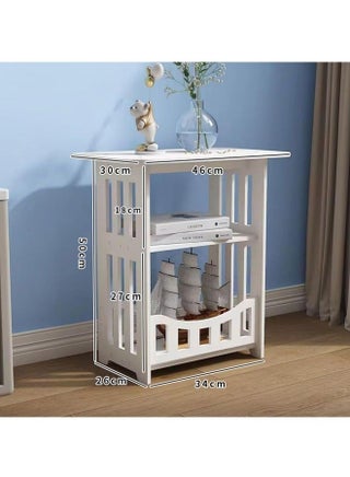 3 Tier Bedside Table, End Table with Storage Shelf Basket, Side Table Small Spaces, Slim Coffee Tables, White Nightstand, Sofa Table for Living Room, Bedroom, Bathroom, Balcony - view 4