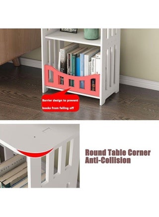 3 Tier Bedside Table, End Table with Storage Shelf Basket, Side Table Small Spaces, Slim Coffee Tables, White Nightstand, Sofa Table for Living Room, Bedroom, Bathroom, Balcony - view 2