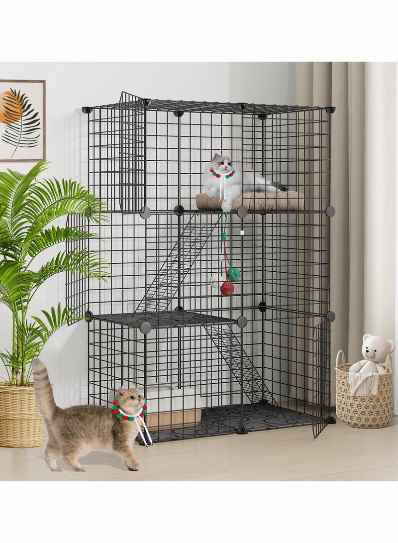 MYONE 3-Tier Cat Cage Indoor DIY Cat Playpen Detachable Metal Wire Kennels, Crate Large Exercise Place Ideal for 1-2 Cats, 109 x 39x 75cm, Black  - Image 1