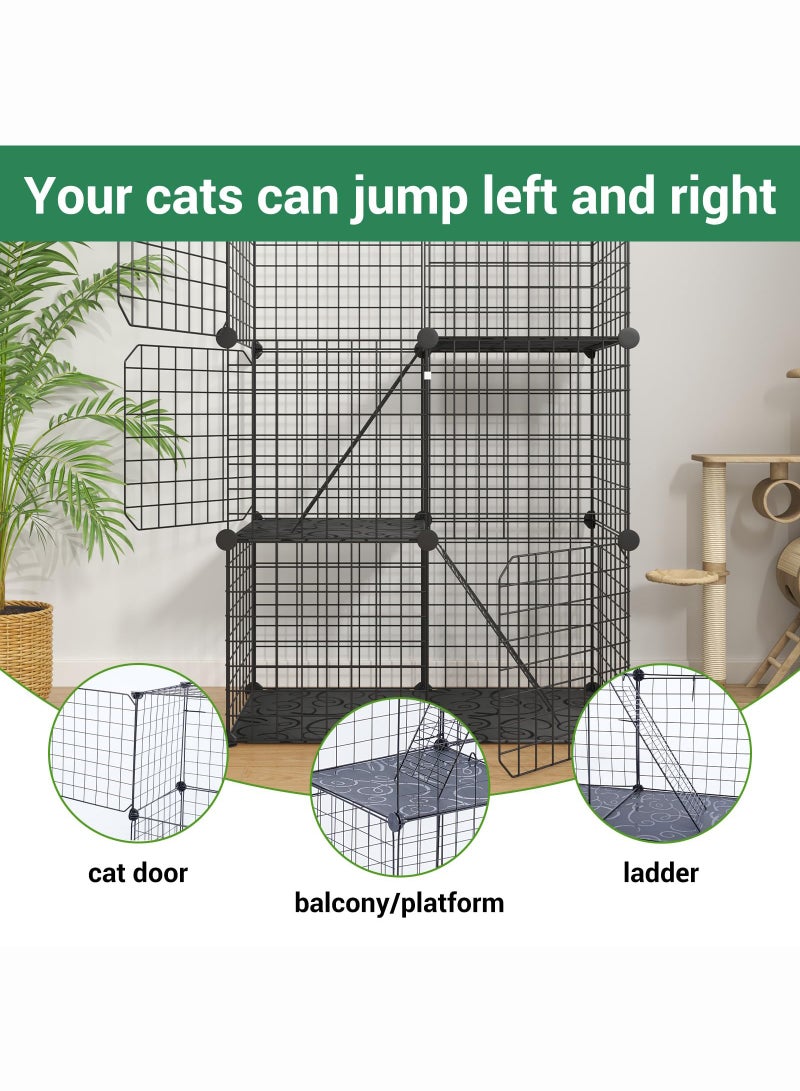 MYONE 3-Tier Cat Cage Indoor DIY Cat Playpen Detachable Metal Wire Kennels, Crate Large Exercise Place Ideal for 1-2 Cats, 109 x 39x 75cm, Black  - Image 2