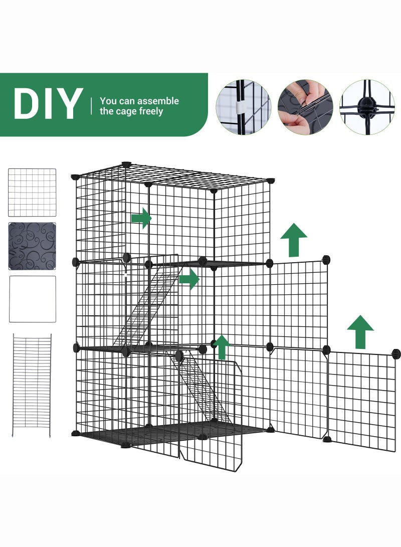 MYONE 3-Tier Cat Cage Indoor DIY Cat Playpen Detachable Metal Wire Kennels, Crate Large Exercise Place Ideal for 1-2 Cats, 109 x 39x 75cm, Black  - Image 3