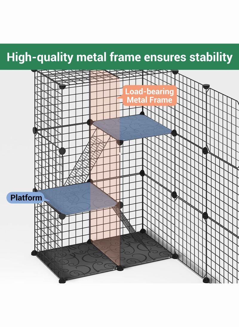 MYONE 3-Tier Cat Cage Indoor DIY Cat Playpen Detachable Metal Wire Kennels, Crate Large Exercise Place Ideal for 1-2 Cats, 109 x 39x 75cm, Black  - Image 5