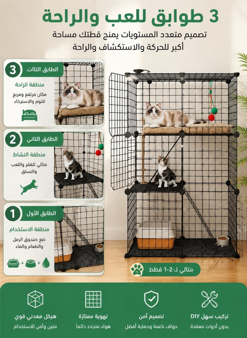 MYONE 3-Tier Cat Cage Indoor DIY Cat Playpen Detachable Metal Wire Kennels, Crate Large Exercise Place Ideal for 1-2 Cats, 109 x 39x 75cm, Black - Image 2