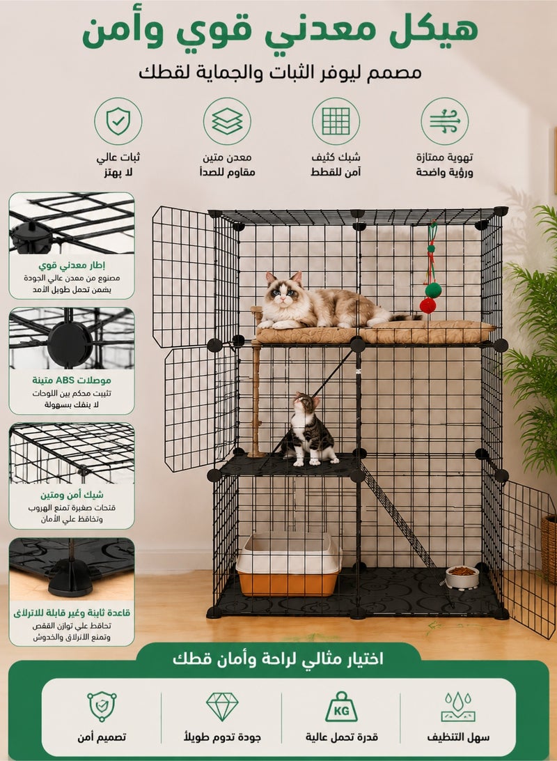 MYONE 3-Tier Cat Cage Indoor DIY Cat Playpen Detachable Metal Wire Kennels, Crate Large Exercise Place Ideal for 1-2 Cats, 109 x 39x 75cm, Black - Image 5