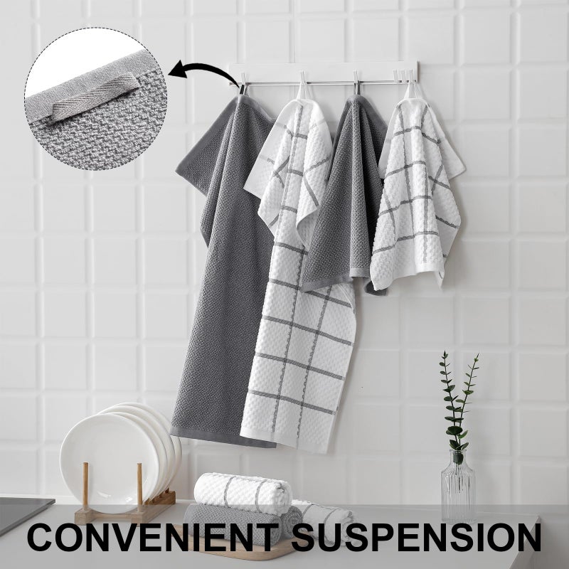 QAJ 12 Pack Kitchen Towels and Dishcloths Set, 100% Cotton Soft and Absorbent Kitchen Towels 16 x 25 inche & 13 x 13inche Dishcloths - Image 4