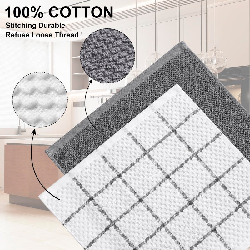 QAJ 12 Pack Kitchen Towels and Dishcloths Set, 100% Cotton Soft and Absorbent Kitchen Towels 16 x 25 inche & 13 x 13inche Dishcloths - Image 3