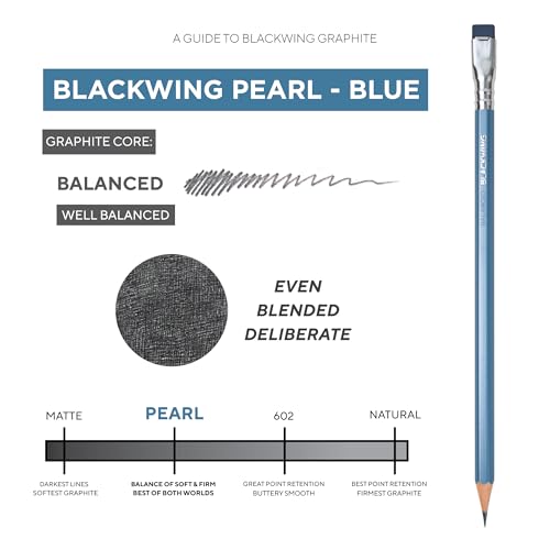 Blackwing Pearl Pencils - 12 Count, Blue Lacquer Finish, 2B Balanced Lead, Premium Wood, Japanese Graphite - Image 3