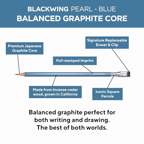 Blackwing Pearl Pencils - 12 Count, Blue Lacquer Finish, 2B Balanced Lead, Premium Wood, Japanese Graphite - Image 4