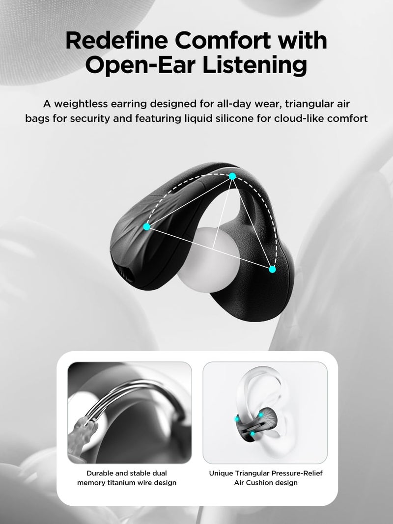 HAKII Open Ear Wireless Earbuds, Bluetooth 5.4 Ergonomic Clip on Bluetooth Earbuds with Stereo Sound/ENC, Touch Control Open Ear Headphones, IPX5 Waterproof Running Headphones for Sports, Fitness - Image 3