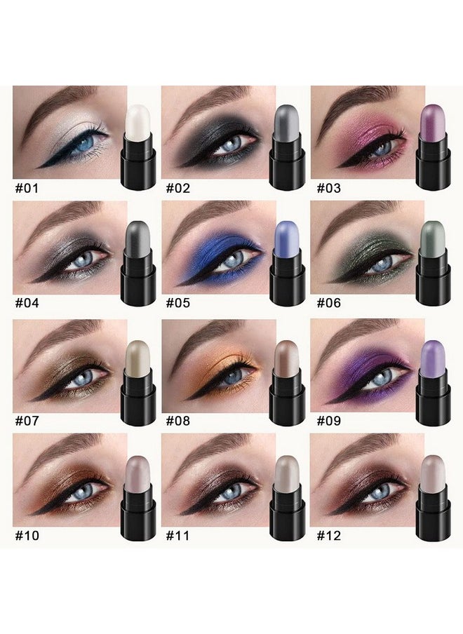 AMY'S DIARY - 12 Colors Glitter Eyeshadow Stick Pen Makeup Set Smoky Eye Shadow Pencil Crayon Dnm Waterproof Gold Gray Silver White Blue Brown Green Cream Eye Glitter Eyeshadow Stick Set - Image 1