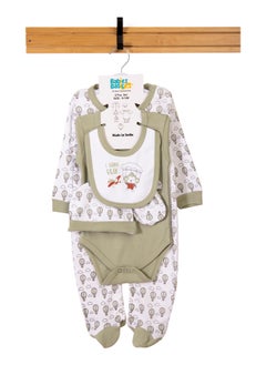 Babies Basic 5 Piece Unisex 100% Cotton Gift Set Include Bib, Romper, Mittens, Cap And Sleepsuit/Jumpsuit- I Can Fly  - Image 1