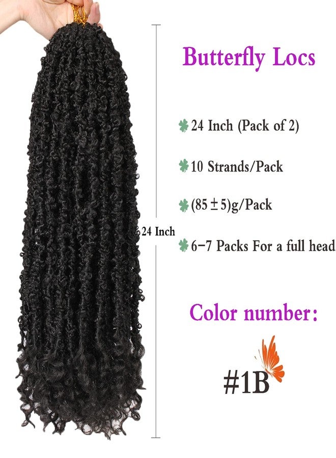 ZRQ Butterfly Locs Crochet Hair 24 Inch 2Packs Distressed Butterfly Faux Locs With Curly Ends Pre Looped Butterfly Twist Natural Black Goddess Locs Hair Extensions for Women (24 Inch, 1B#) - Image 3