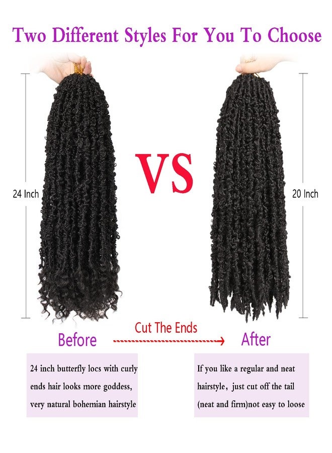 ZRQ Butterfly Locs Crochet Hair 24 Inch 2Packs Distressed Butterfly Faux Locs With Curly Ends Pre Looped Butterfly Twist Natural Black Goddess Locs Hair Extensions for Women (24 Inch, 1B#) - Image 2