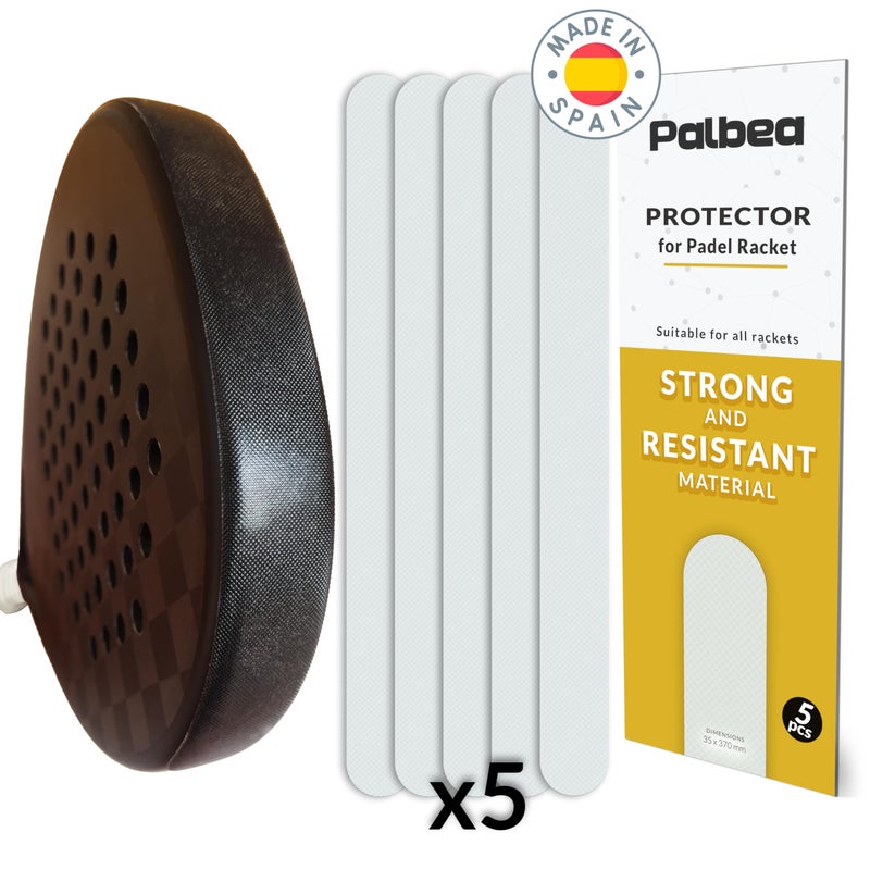 Palbea واقي مضرب بادل شفاف من بالبيا - عبوة من 5 قطع - شريط إطار متين وخفيف الوزن. واقي حافة متين وسهل الاستبدال. أبعاد ملحقات البادل: 3.5 × 37 سم / 1.38 × 14.57 بوصة. - Image 1