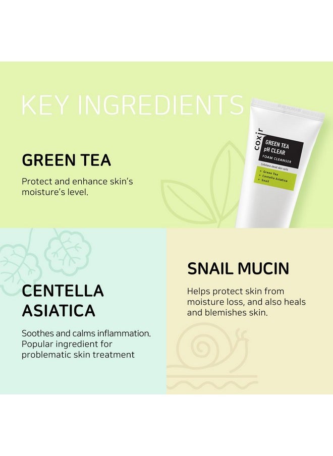 كوكسير Greentea Ph Clear Foam Cleanser منظف رغوي ناعم وكريمي ينظف المسام بعمق ويزيل خلايا الجلد الميتة على البشرة L Koran للعناية بالبشرة [150 مل / 5.07 أونصة سائلة.]  - Image 3