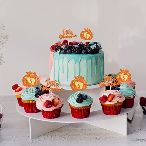 Ephlyn 24pc Little Pumpkin Cupcake Toppers - Glitter Pumpkin Cupcake Picks - Baby Shower Decorations - Fall Harvest Theme - Kids Birthday Party Supplies - Image 5