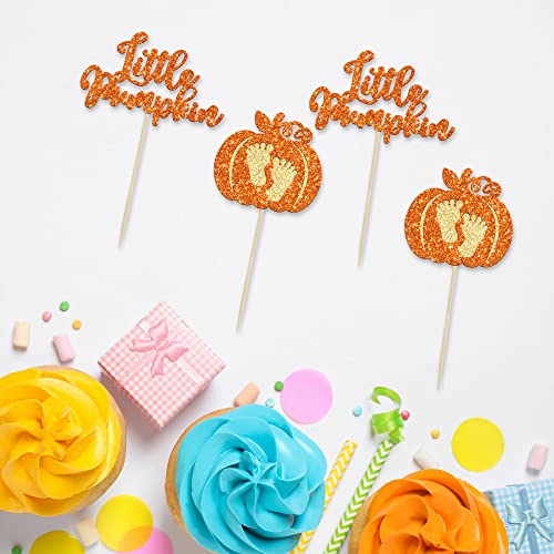 Ephlyn 24pc Little Pumpkin Cupcake Toppers - Glitter Pumpkin Cupcake Picks - Baby Shower Decorations - Fall Harvest Theme - Kids Birthday Party Supplies - Image 3