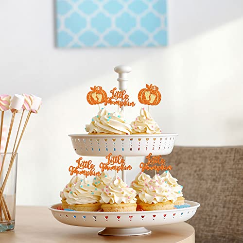 Ephlyn 24pc Little Pumpkin Cupcake Toppers - Glitter Pumpkin Cupcake Picks - Baby Shower Decorations - Fall Harvest Theme - Kids Birthday Party Supplies - Image 4