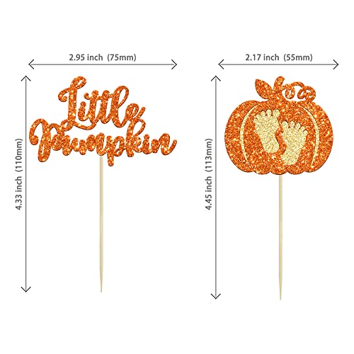 Ephlyn 24pc Little Pumpkin Cupcake Toppers - Glitter Pumpkin Cupcake Picks - Baby Shower Decorations - Fall Harvest Theme - Kids Birthday Party Supplies - Image 2