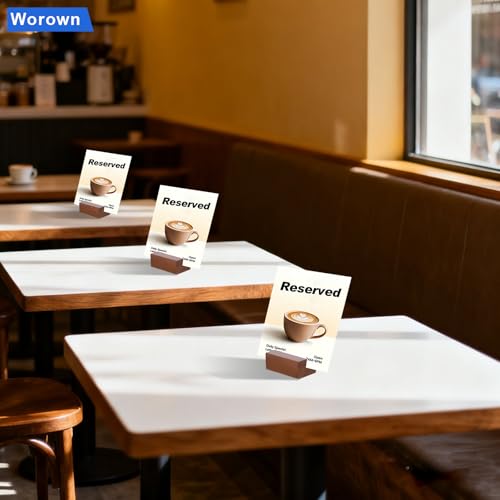 Worown 12 Pcs Mini Wooden Place Card Holders, Small Wooden Table Number Stands, Name, Price Tags Stands for Party Buffet, Wedding, Cafe Bar, Dining Room ( Brown-Includes Adhesive Stickers) - Image 5