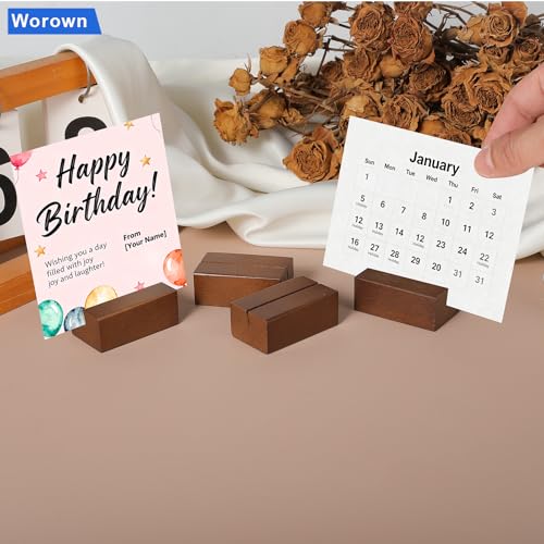 Worown 12 Pcs Mini Wooden Place Card Holders, Small Wooden Table Number Stands, Name, Price Tags Stands for Party Buffet, Wedding, Cafe Bar, Dining Room ( Brown-Includes Adhesive Stickers) - Image 4