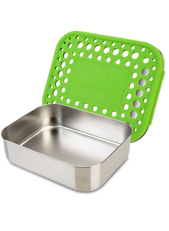 LunchBots Medium Uno Stainless Steel Sandwich Container - Open Design for Wraps - Salads or a Small Meal - Eco-Friendly - Dishwasher Safe and BPA-Free - Green Dots - Image 1