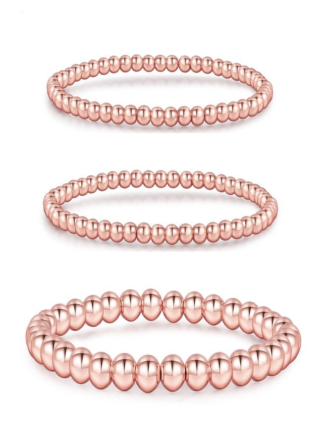 MOROTOLE 3PCS Rose Gold Bracelets Set for Women Men Adjustable Hypoallergenic Stackable Stretch Bracelet Cuban Chunky Flat Link Chain Beaded Punk Gold Bracelets Jewelry Gifts for Womens - Image 1