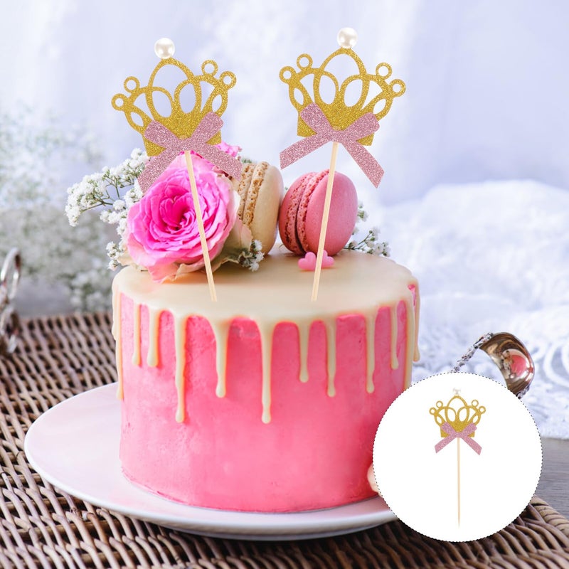 12Pcs Gold Glitter Crown Cake Toppers For Wedding Birthday Party Cupcake Decorations - Image 5