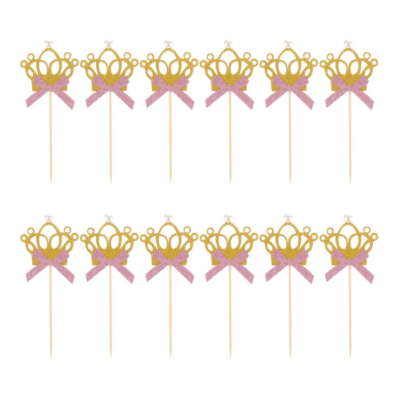 12Pcs Gold Glitter Crown Cake Toppers For Wedding Birthday Party Cupcake Decorations - Image 2