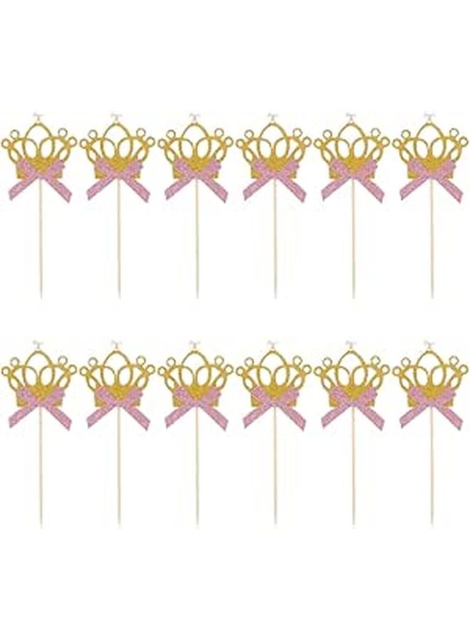 12Pcs Gold Glitter Crown Cake Toppers For Wedding Birthday Party Cupcake Decorations - Image 1