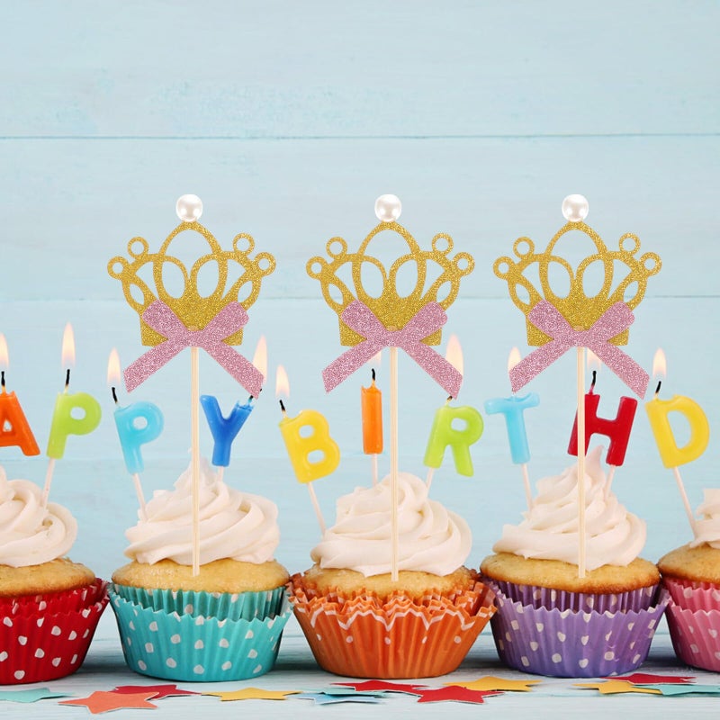 12Pcs Gold Glitter Crown Cake Toppers For Wedding Birthday Party Cupcake Decorations - Image 4