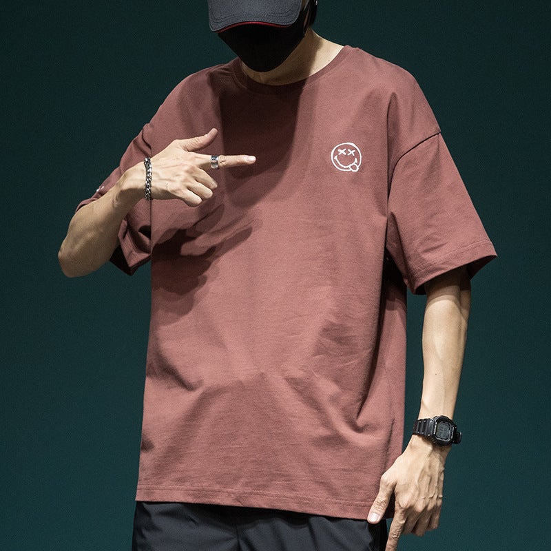 Internet Celebrity Smiley Heavy Short-Sleeved T-Shirt Men'S New Loose Plus Size Half-Sleeved Fat Plus Size Casual Cotton Top Trendy - Image 4