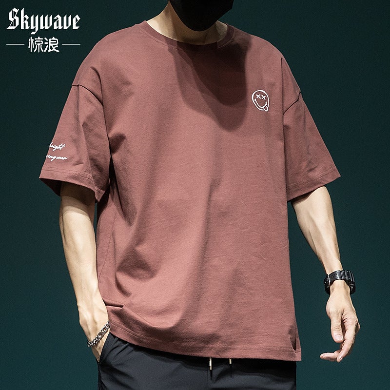 Internet Celebrity Smiley Heavy Short-Sleeved T-Shirt Men'S New Loose Plus Size Half-Sleeved Fat Plus Size Casual Cotton Top Trendy - Image 3