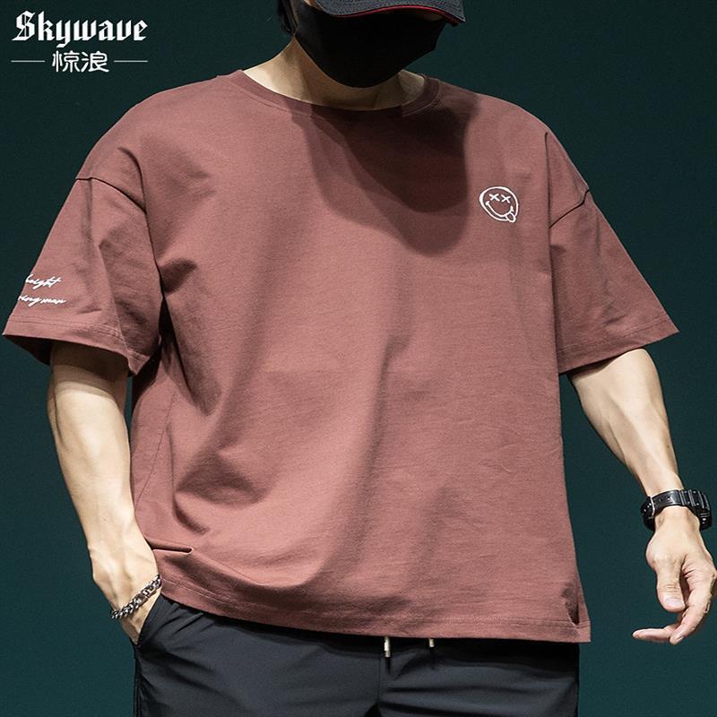 Internet Celebrity Smiley Heavy Short-Sleeved T-Shirt Men'S New Loose Plus Size Half-Sleeved Fat Plus Size Casual Cotton Top Trendy - Image 1