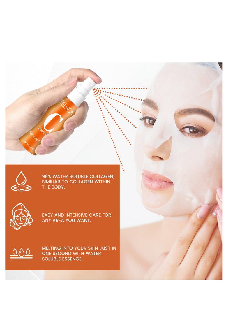 إيلهو فيتامين سي سيروم للوجه 50 مل + قناع كولاجين مركز 5 قطع ، رذاذ مرطب للوجه بحمض الهيالورونيك لتفتيح مصل تفتيح أقدام الغراب للتجاعيد وخطوط الرقبة - Image 3