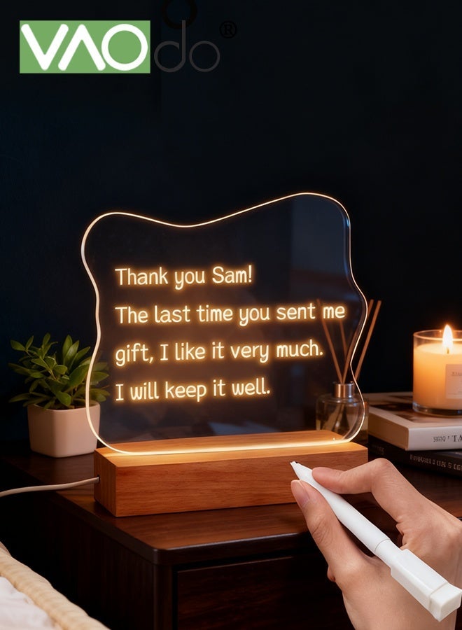 VAOdo LED Night Light with Acrylic Note Board and Wooden Base, DIY Note Memo Board with Irregular Shape, Rewrite Clear Desktop Night Light for Room Decoration Festival Gift - Image 4