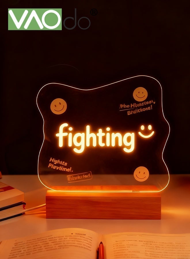 VAOdo LED Night Light with Acrylic Note Board and Wooden Base, DIY Note Memo Board with Irregular Shape, Rewrite Clear Desktop Night Light for Room Decoration Festival Gift - Image 3