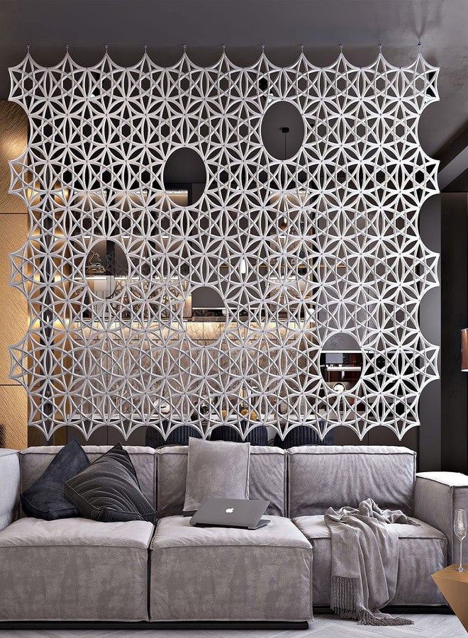 OSHIYINN فاصل غرفة معلق من أوشيين - 12 قطعة، سطح من ألياف اللباد ثلاثية الأبعاد على شكل نجمة سداسية مجوفة، لوحة شاشة من ألياف البوليستر عالية الكثافة، ديكور منزلي ومكتبي (أبيض) - Image 1