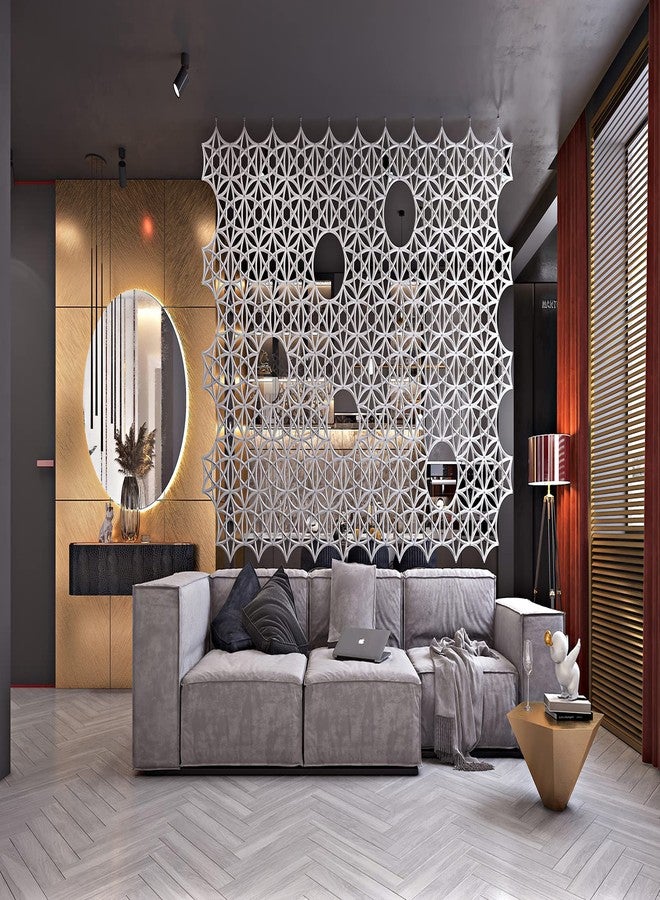 OSHIYINN فاصل غرفة معلق من أوشيين - 12 قطعة، سطح من ألياف اللباد ثلاثية الأبعاد على شكل نجمة سداسية مجوفة، لوحة شاشة من ألياف البوليستر عالية الكثافة، ديكور منزلي ومكتبي (أبيض) - Image 4