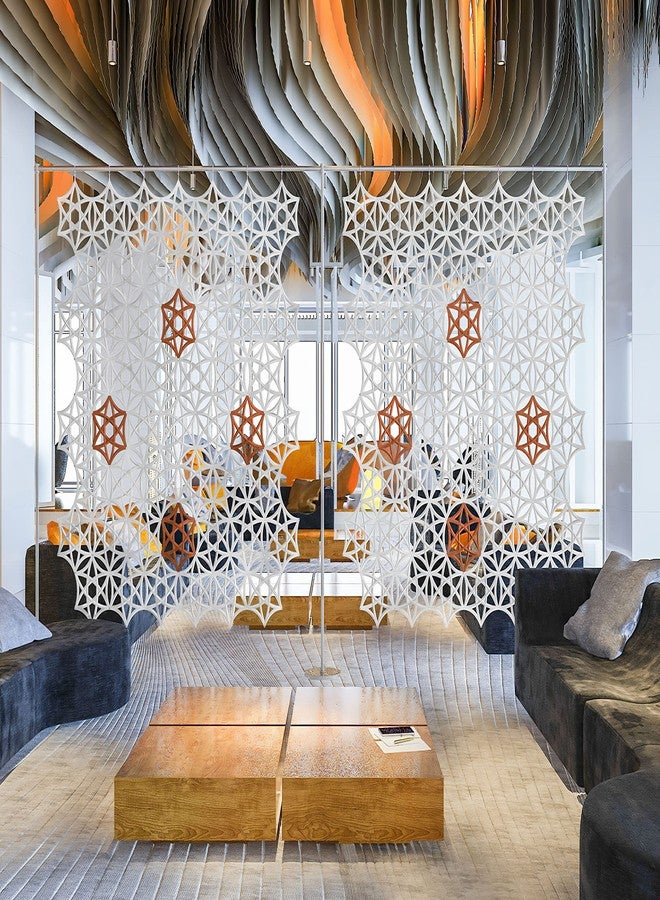 OSHIYINN فاصل غرفة معلق من أوشيين - 12 قطعة، سطح من ألياف اللباد ثلاثية الأبعاد على شكل نجمة سداسية مجوفة، لوحة شاشة من ألياف البوليستر عالية الكثافة، ديكور منزلي ومكتبي (أبيض) - Image 5